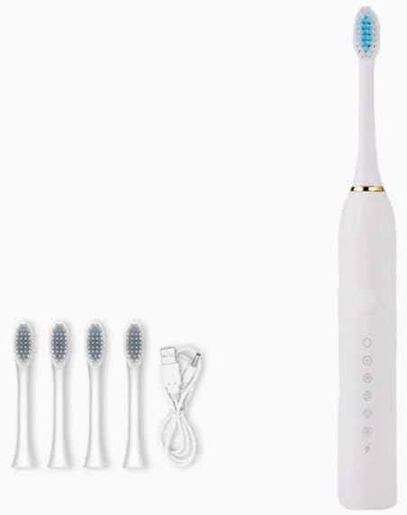Electric Toothbrush Adult Fully Automatic Ultrasonic Toothbrush 6 Level Cleaning 42,000 VPM 2min Intelligent Timer with 4 Brush Heads Prevent Periodontal Disease and Gum Bleeding (White)