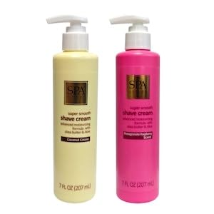 Shave Cream, Pink(Pomegranate Raspberry Scent) and Yellow(Coconut Cream) Moisturizing Body Lotion with shea butter & aloe, 7 fl oz Bottles 2 Pack