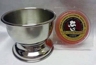 Col Ichabod Conk CHROME Shave Mug cup bowl with Colonel Conk Shaving Soap