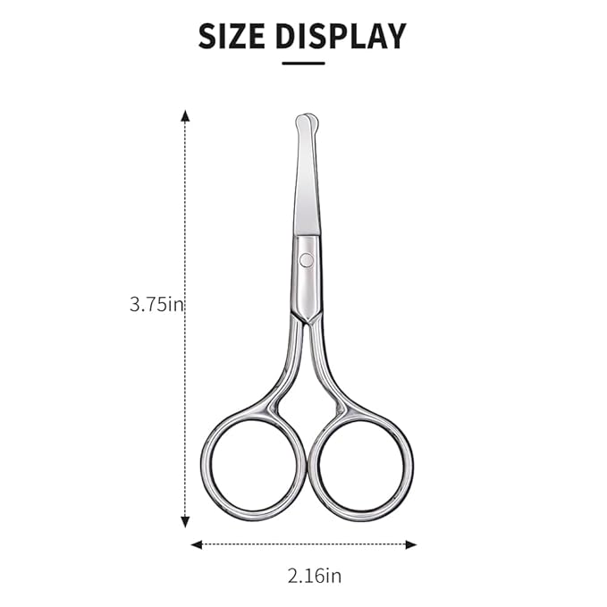 Small Scissors With Round Tip Design - Professional Grooming for Hair, Eyelashes, Nose, Eyebrow Trimming, Mustache - Will Not Hurt the Nasal Cavity