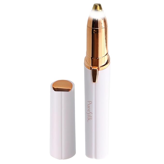 Pure Silk Eyebrow Hair Remover Shaver for Women, Fine Tipped Eyebrow Shaver for Shaping and Styling Eyebrows, Built in Light, Gentle and Pain-Free Eyebrow Styling Tool, Portable, Battery Operated