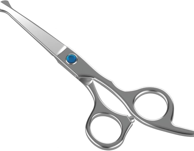 Mustache Scissors for Men 5.5 Inch – Premium Stainless Steel Mustache & Beard Trimming Scissors with Rounded Tips for Safe Precision Grooming, Nose, Eyebrow & Facial Hair Scissor (Blue)