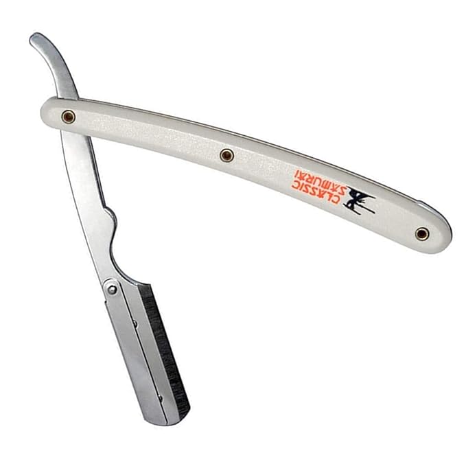 Stainless Steel Professional Barber Straight Edge Razor with 100 Lord Single Edge Razor Blades (White)
