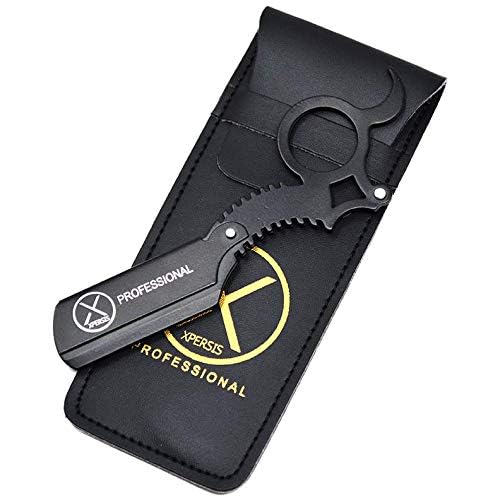 Pro Finger Insert Handle German Made Barber Straight Edge Shaving Razor Black (Dragon) with Shark Double Edge Razor Blades