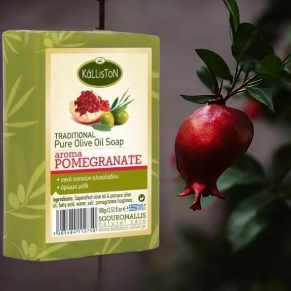 Kalliston, Pomegranate Extract Soap Bar, Made with Greek Extra Virgin Olive Oil, All Natural, Cruelty Free, Origin in Crete, Greece, Pack of 4