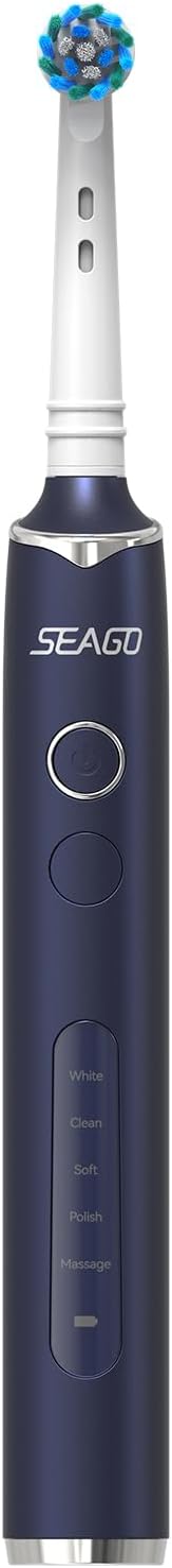 SEAGO Rotating Electric Toothbrush with 8 Round Brush Heads, with 5 Cleaning Modes, Sonic Technology Whitening Teeth in 14 Days, for Adult and Kids, SG-2603 (Blue)