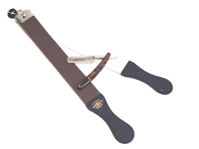 2 Pcs Old School Straight Razor PLUS Leather Shaping Strop Set Brown
