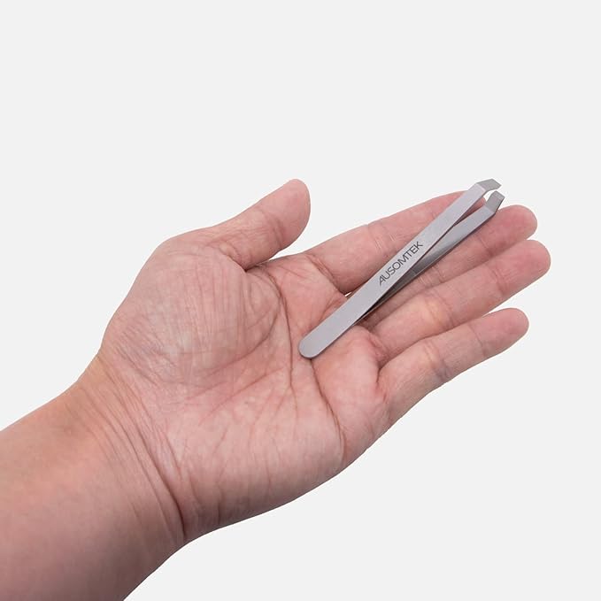 Beard Tweezers, White Hair Plucking Tweezers, Stainless Steel, Fine Hair Removal Tweezers, Eyebrows Shaping Tool, 5mm Tip, Clear Box 2Pack
