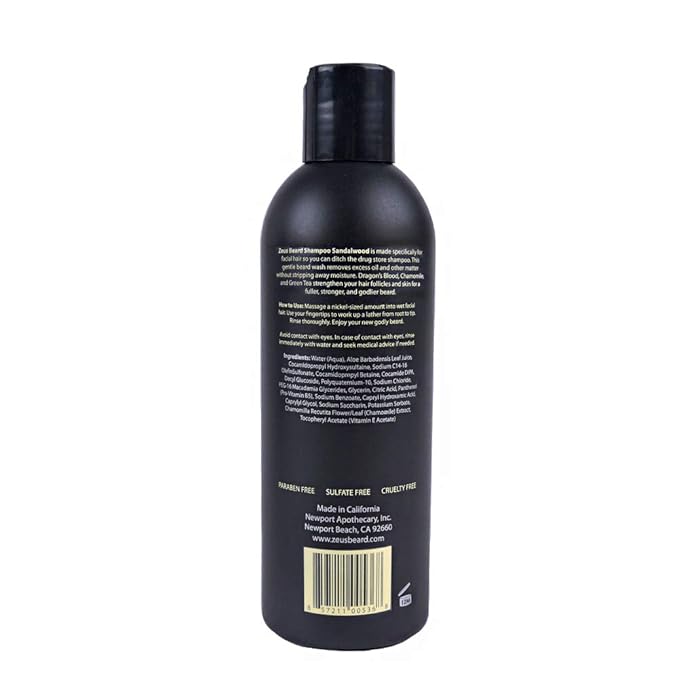 ZEUS Beard Shampoo Wash, Infused with Green Tea & Natural Ingredients to Cleanse and Soften Beard – 8 oz. Made in USA – Sandalwood