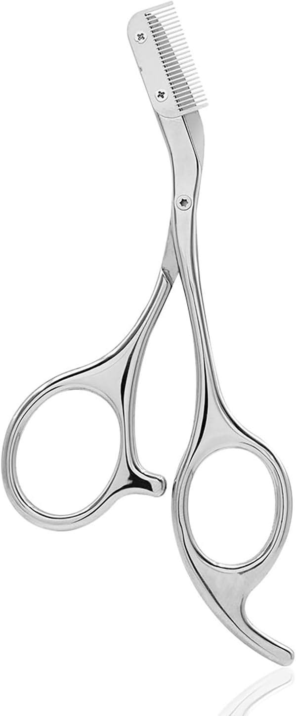 Eyebrow Scissors with Comb, Stainless Steel Facial Grooming Scissors Kit, Professional Precision Eyebrow Trimmer, Perfect For Gifts for Men and Women (Grey)