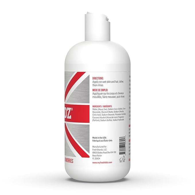 Fresh Kidz Hair & Body Wash for Kids and Teens - Gentle Bath and Shower Cleanser for All Skin Types - Boys Red, 16.9 fl.oz.