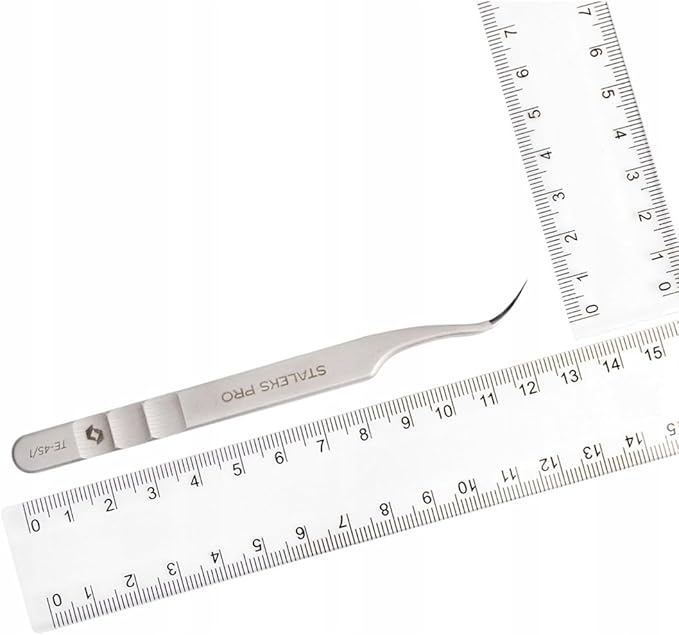 STALEKS PRO Expert 45 Type 1 Professional Eyelash Tweezers (Curved) – Stainless Steel with Nano-Notches for Volume & Mega-Volume Lash Extensions