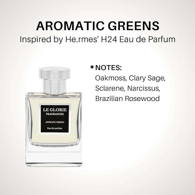 Inspired by He.rmes H24 EDP, Aromatic Greens Eau de Parfum, Long Lasting 12-14 Hours Perfume Spray for Men, Unisex, All Skin Types, Cruelty Free - 0.33 oz 10ml