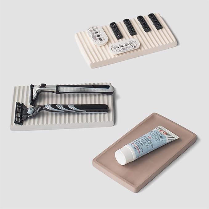 Diatomite Razor Holder for Shower,Water Absorption Fast Drying Natural Diatomite Tray for Razor Soap Shaving Cream Foam Bottle Face Wash (Brown)