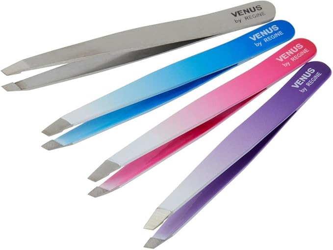 Venus by Regine Slant Tweezers - Handmade Precision Tool for Women & Men, 25-Degree Angle for Shaping Eyebrows & Grooming Facial Contours, Suitable for Eyebrow & Facial Hair Removal (Blue Ombre)