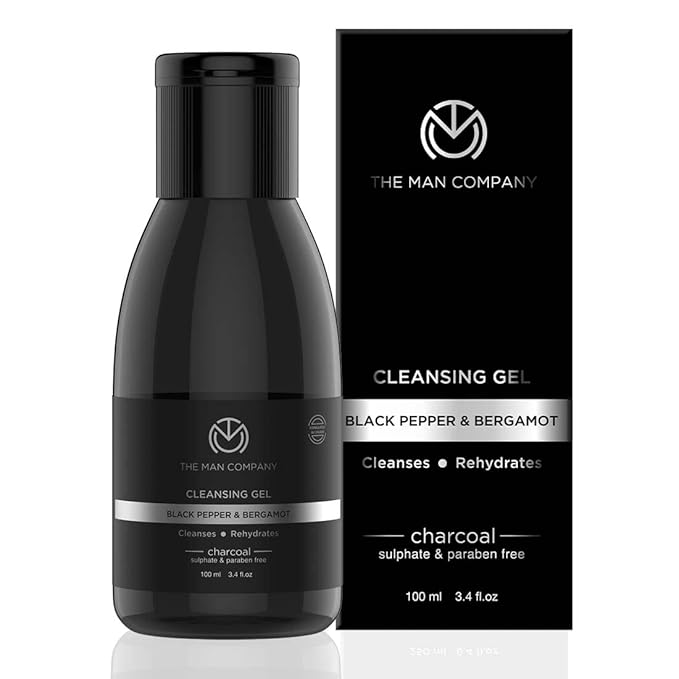 The Man Company Charcoal Cleanser for Oily Skin, Gel Based Cleanser (Black Pepper & Bergamot), Blackhead Cleanser, Oily Skin Facial Cleanser, 3.3 oz