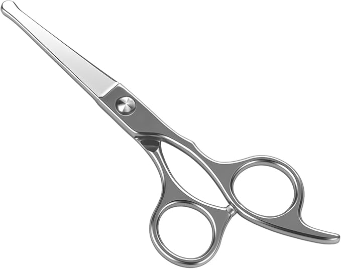 Mustache Scissors for Men 5.5 Inch – Premium Stainless Steel Mustache & Beard Trimming Scissors with Rounded Tips for Safe Precision Grooming, Nose, Eyebrow & Facial Hair Scissor (Silver)