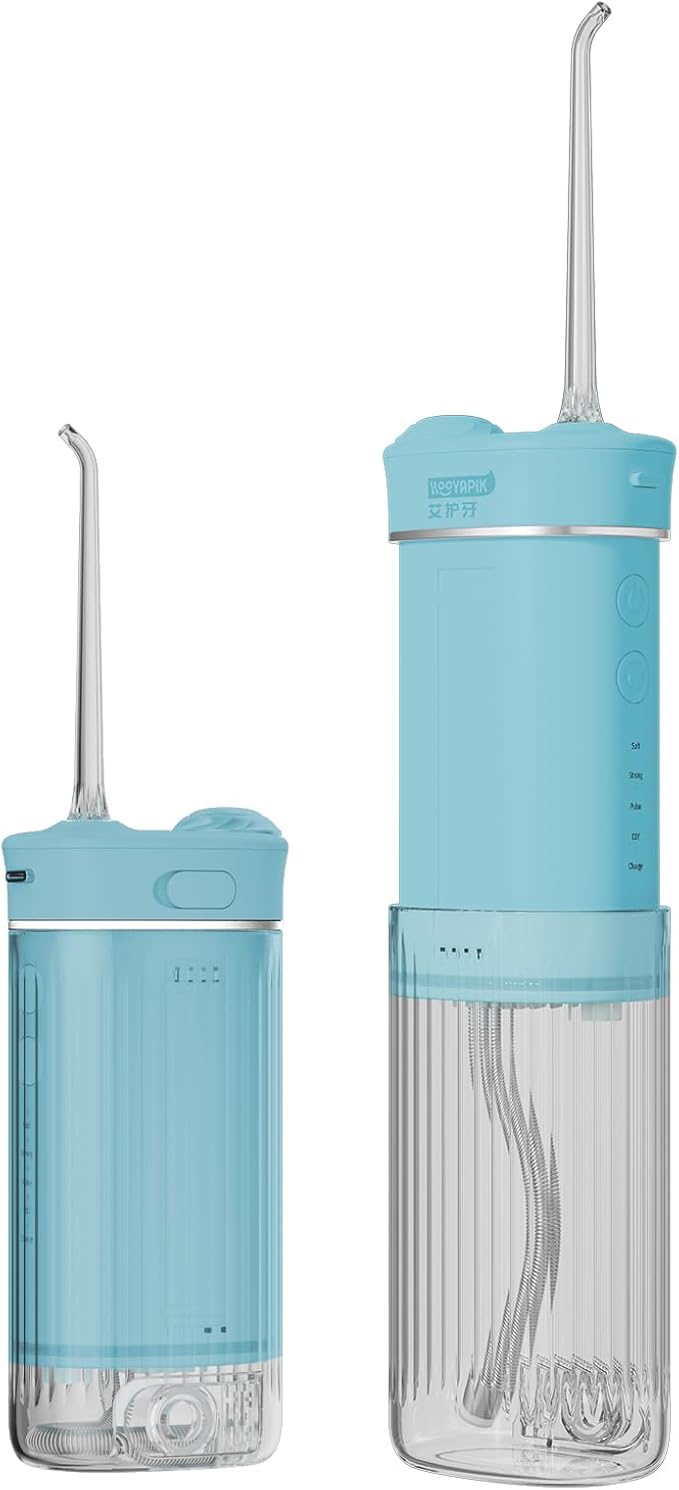 Portable Mini Water Flosser 225ML Long-Lasting Endurance Travel Cordless Oral Irrigator for Gum Care/Implants/Braces (Green(8Tips))