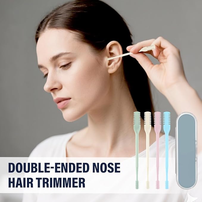 Nasal Hair Cutter, 2025 Double-Sided Nose Hair Trimmer, Manual 360° Rotating Nostril Hair Removal Tool for Men & Women, Nose Ear Eyebrow Grooming, Easy to Clean (Beige, 3PCS)
