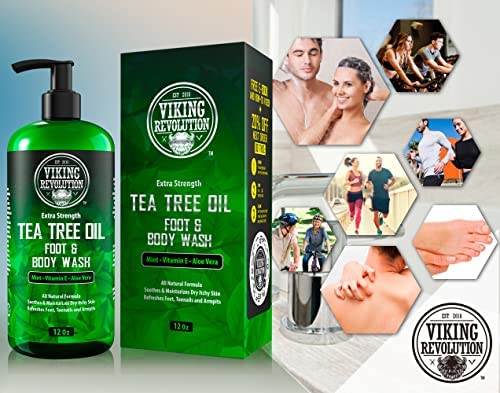 Viking Revolution Tea Tree Body Wash Soap for Men - Helps Athlete's Foot, Jock Itch, Eczema & Body Odors - Extra Strength Tea Tree Oil Men's Body and Foot Wash