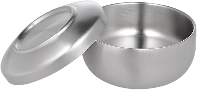 Yinhing Stainless Steel Shaving Bowl, Shave Cream Soap Brush Holder for Beard Cleaning, Smooth Surface with Cover, Lightweight Durable Shaving Mug for Men