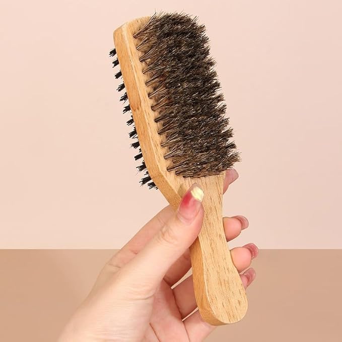 Double Sided Beard Brush, Boar Bristle Hair Brush for Men, Mustache Brush Grooming Tool with Wood Handle, Soft Hard Facial Hairbrush for Finishing & Smoothing Beard