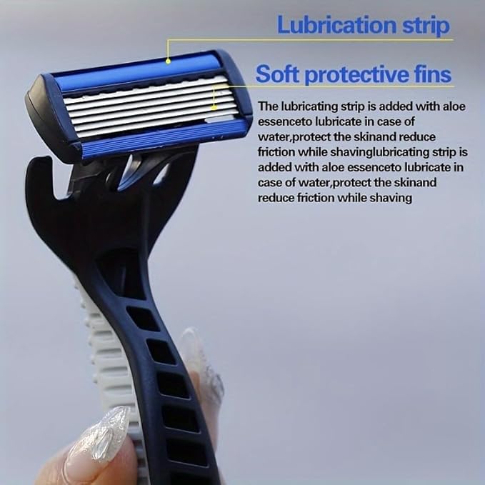 YunChun-Stationary- Six Blade Razor System with Trimmer - 24 Pack (2 Handle + 24 Cartridges)