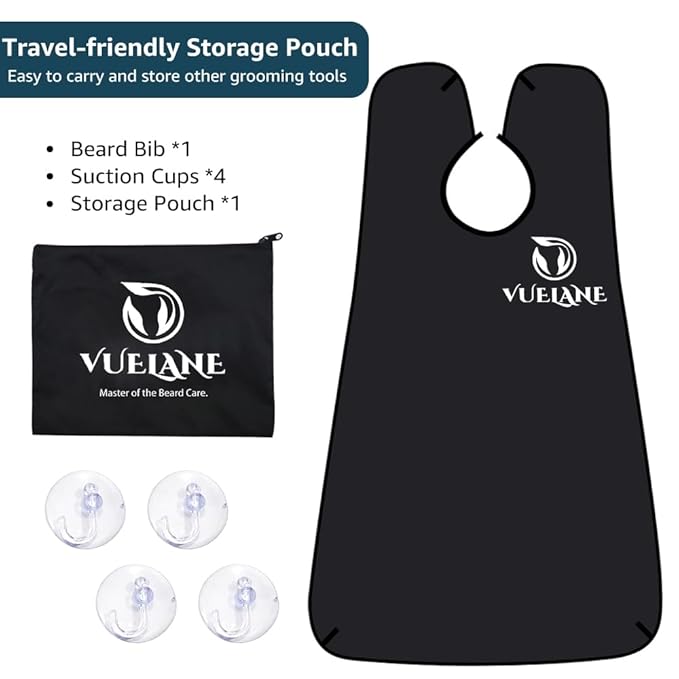 Beard Bib Beard Apron, Beard Bib Hair Catcher for Men Shaving, Non-Stick Beard Bib Apron for Men with Strong Suction Cups, Gifts for Men Husband, Grooming Kit for Men - Black