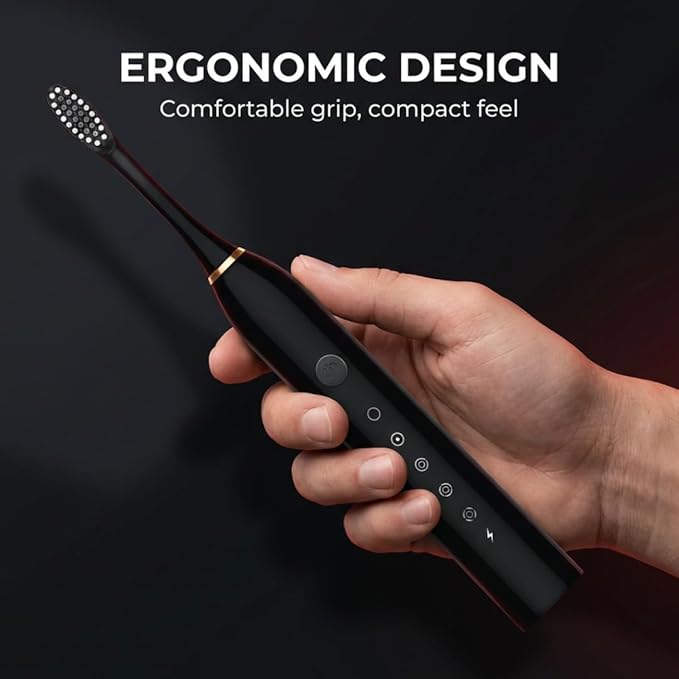RBX Sonic Electric Toothbrush - Rechargeable Electric Toothbrush with 8 Brush Heads, Compact Travel Toothbrush, Ergonomic Handle, 6 Settings