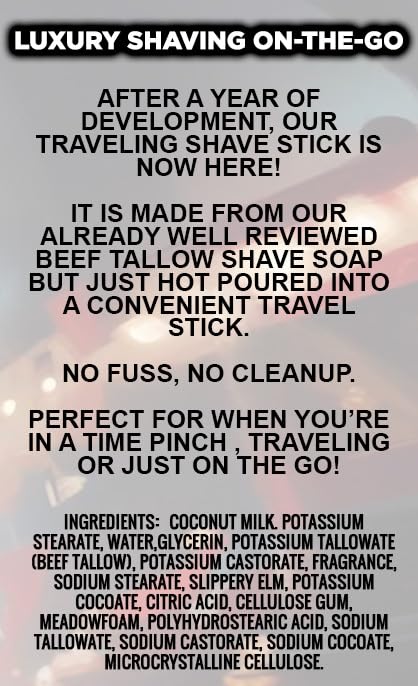 Hoffman's Bushido Traveling Shave Stick, Beef Tallow, Applewood, Tonka Bean, Spice, Vanilla Bourbon, 2.5 oz, Luxury On-The-Go, Small Batch, Made in USA
