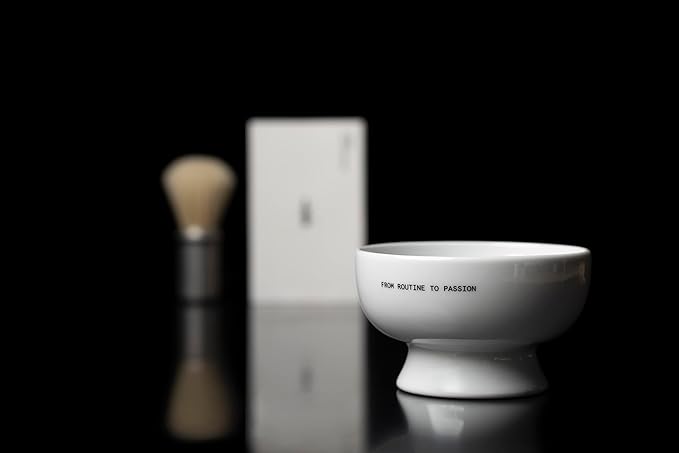 Porcelain Shaving Soap Bowl, Interior Dimples for Easy Leather, 100% Made in Portugal, Ergonomic (White)