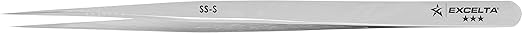 Excelta - SS-S - Tweezers - Slim Very Fine Point - Straight -Three Star - SS, 0.06" Height, 0.36" Wide, 5.51" Length