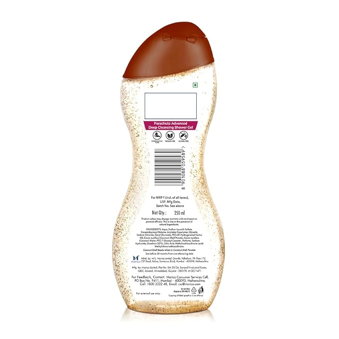 Parachute Advansed Shower Gel with Coconut Shell Beads & 100% Natural Coconut Water| Hydrates | Gentle| 100% Soap Free|8.4 Fl oz