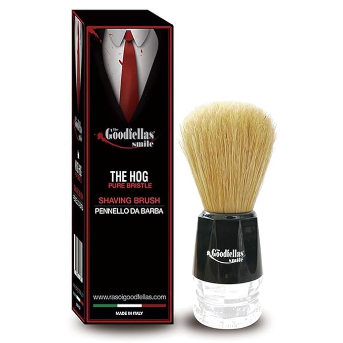 The Goodfellas’ Smile Shaving Brush – The Hog Pure Bristle Travel Brush by Omega Brushes – Italian-Made Boar Bristles, Compact Face Lathering Tool for Shaving Soaps & Creams – Lightweight & Durable