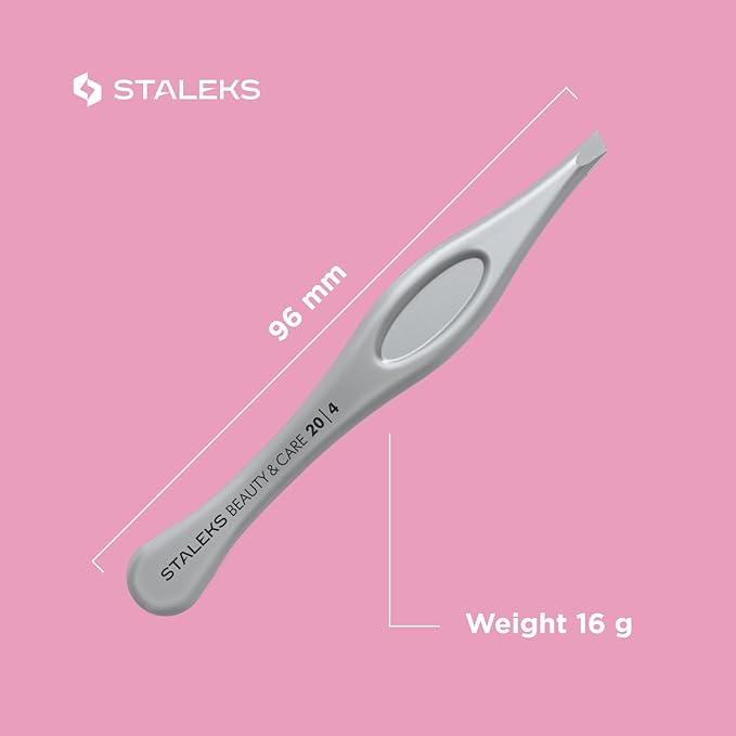 STALEKS BEAUTY & CARE 20 Type 4 Eyebrow Tweezers – Narrow Beveled Stainless Steel with Ergonomic Handles for Fine Brows & Home Use