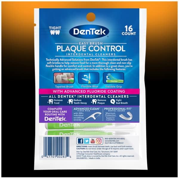 DenTek Easy Brush Fresh Mint Extra Tight Interdental Cleaners 16 Count (Pack of 4)