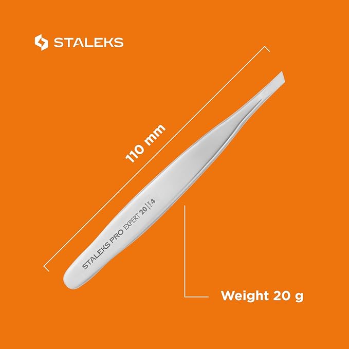 STALEKS PRO Expert 20 Type 4 Professional Eyebrow Tweezers – Narrow Beveled Stainless Steel for Fine Brows & Soft Stroke Hair Removal