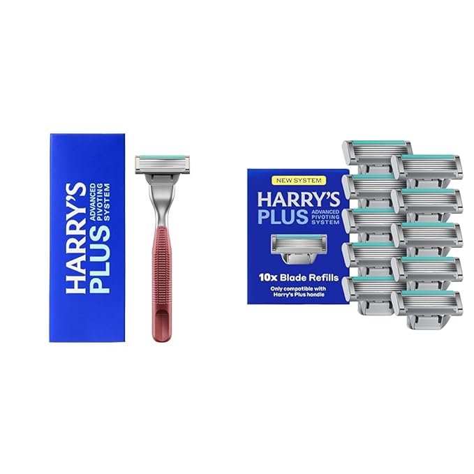 Harry's Plus Razor for Men - 1 Premium Handle (Clay) and 11 Razor Blade Cartridges- Advanced Pivoting System