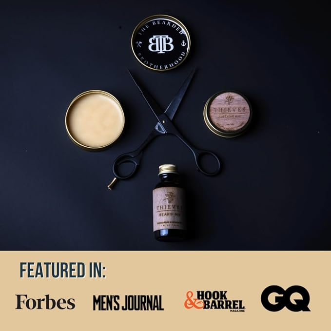 TBB Thieves Mustache Wax for Men | Natural Mustache Styler with Long-Lasting Hold | Cinnamon, Citrus, Rosemary & Rose Scent | Handcrafted in Texas | 1 oz