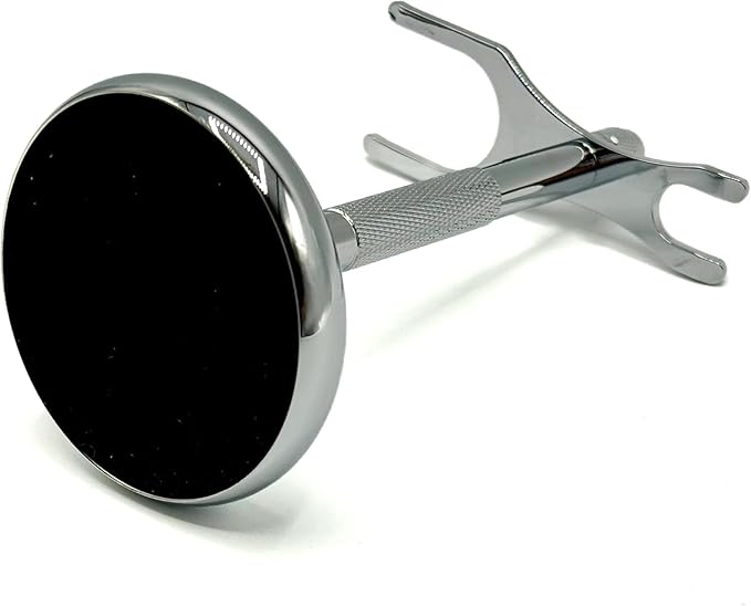 Taconic Shave Chrome 2 Prong Double Edge Safety Razor and Shaving Brush Stand with Heavy weight Felt Lined Base