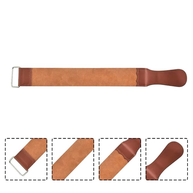 MERRYHAPY Leather Razor Strop Double-sided Sharpening Strap Brown for Home Use Shaver Sharpening Tool Barber Hair Cutting Accessories