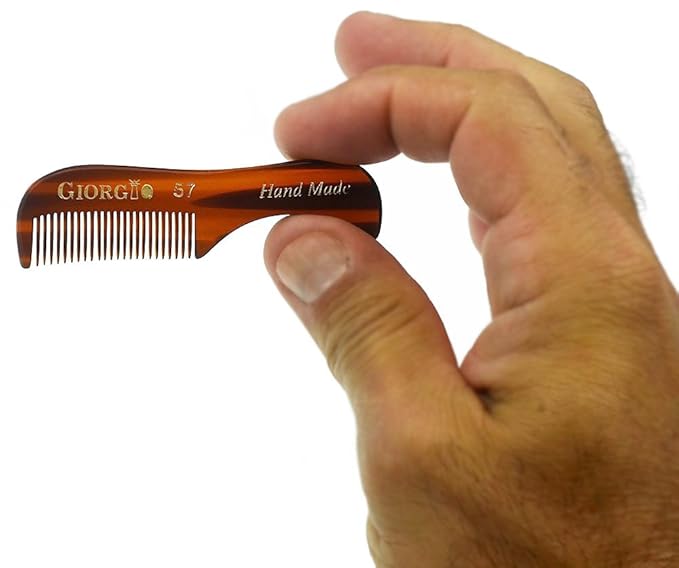 Giorgio G39 & G57 Extra Small 2.75 Inch Men's Fine Toothed Beard and Mustache Comb for Facial Hair Grooming and Styling. Wallet Pocket Comb Handmade of Quality Durable Cellulose, Saw-Cut Hand Polished