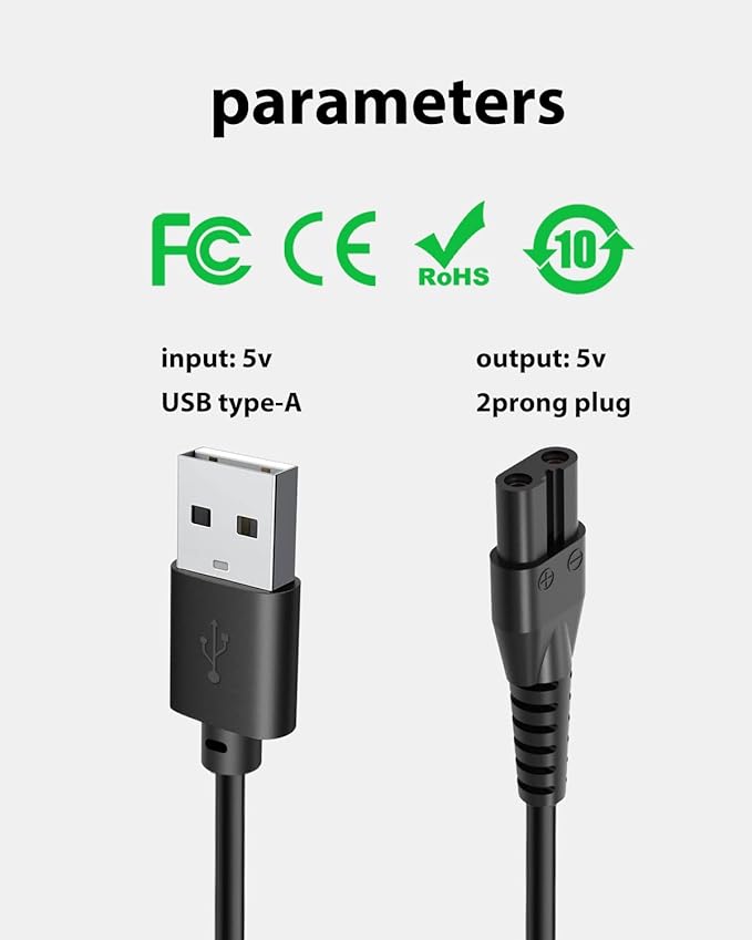 Charger Cord for OLOV Electric Trimmer YP-7032, Fit for OLOV Electric Groin Hair Trimmer, USB Charger Cord Compatible with OLOV Body Hair Trimmer for Bikini Women, with 1 Cleaning Brush