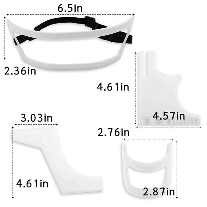 4 Pcs Men's Beard Trimming Tool Reusable Hairline Shaping Tool, Goatee Groomer Portable Plastic Template Set for Hair and Beard (White)
