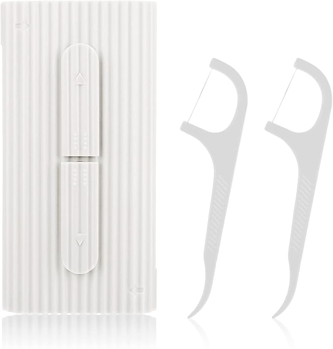 WLLHYF Portable Dental Floss Case Automatic Dental Floss Pick Organizer Case Travel Flosser Dispenser Storage Case Refillable Holder Boxes with 10 Floss Picks for Teeth Cleaning (White)