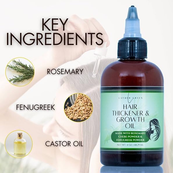 Hair Thickener & Growth Oil With Rosemary, Chebe, Fenugreek & Castor Oil, 4 oz