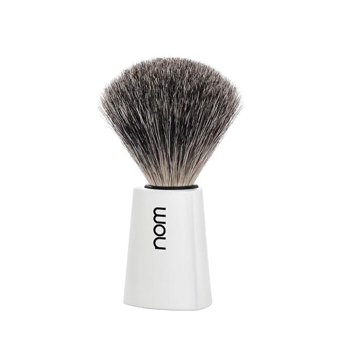 NOM Carl Shaving Brush | Pure Badger Shave Brush for Shaving soaps and creams | Exfoliating Shaving Brush | White handle