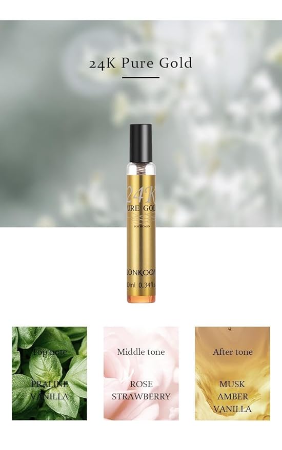 Lonkoom Christmas Perfume Samples Gift Set for Women Men, Unisex Eau de Parfum Spray Long Lasting Fragrance, 5x0.3 Fl Oz Floral Fruity Woody Notes of 24K Pure Gold, Red Wish, Black Oud, Girls, Noble