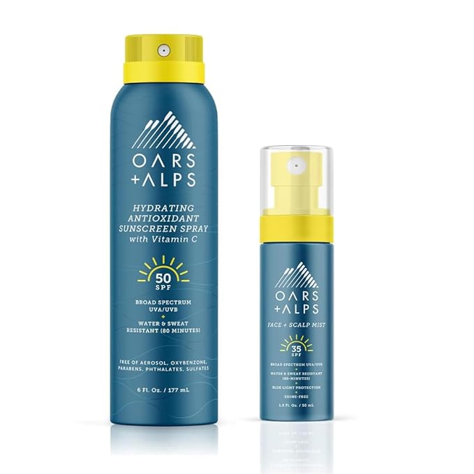 Oars + Alps Hydrating SPF 50 Sunscreen Spray and Scalp Mist SPF 35 Sunscreen Bundle, Water and Sweat Resistant, 2 Count
