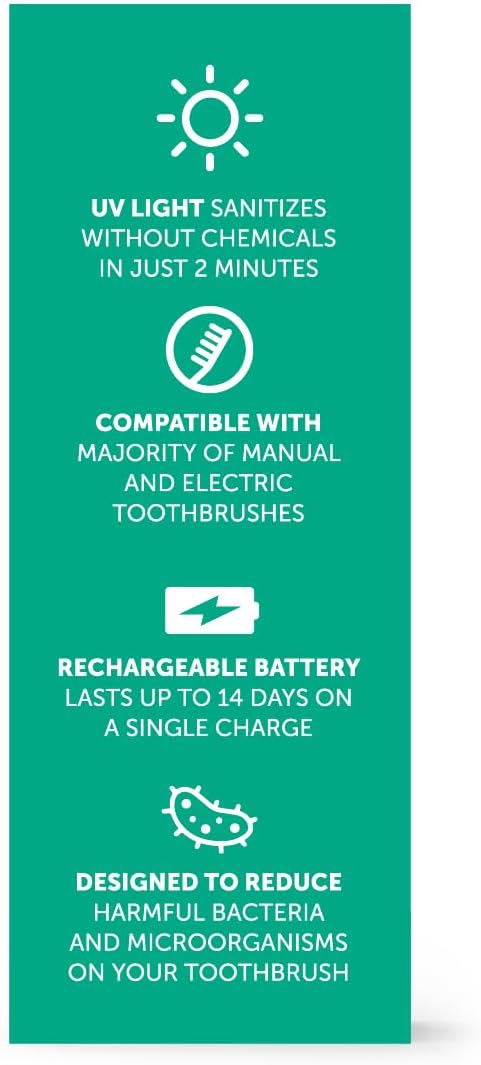 Steripod Brand Portable UV Toothbrush Sanitizer Clip, Reduces Harmful Microorganisms, Rechargeable, Sage, 1 Count